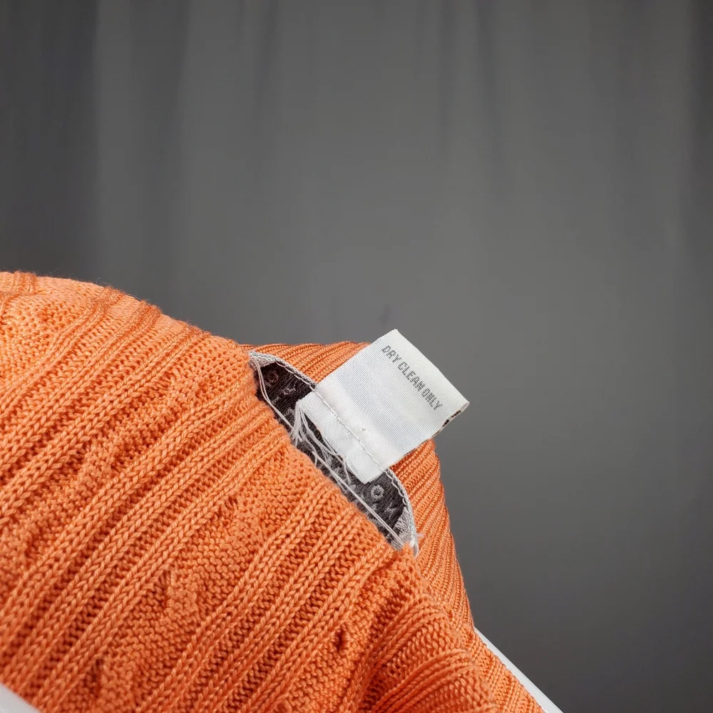 Leyla Mitra‎ Silk Cable Knit Sweater Womens Small Orange Vneck Vtg Quiet Luxury